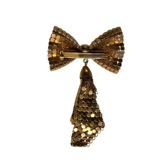 Vintage Gold Tone Metal Chain Mail Sequin Bow Brooch Pin 1950’s‎ Brooch - Picture 5 of 6